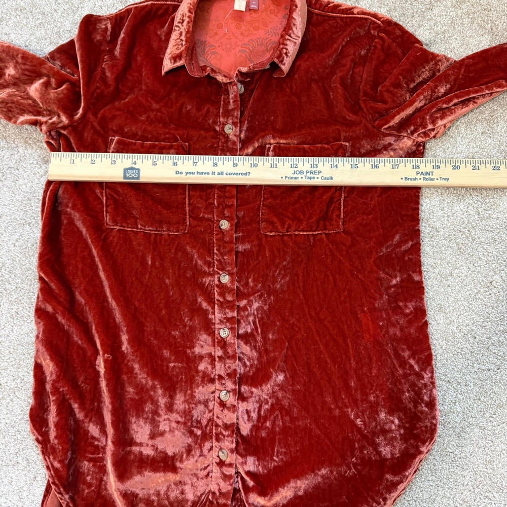 Pilcro The Hadley Velvet Relaxed‎ Button Down Shirt Burnt Orange Women's XS - Picture 7 of 11